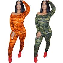 YD8057 women fashion camouflage off shoulder bandage bodycon jumpsuits