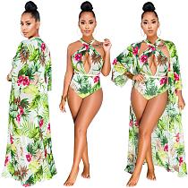 Summer 2019 sexy print halter swimsuit with cover up MN210