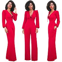 MDY043 red solid wide leg elegant jumpsuits for women