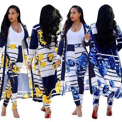 9031130 2019 New design women printed pencil pants and cover up two piece set outfit