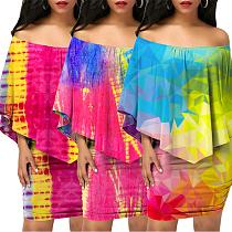 PN6064 women's colorful printed strapless top and skirt two pieces set PN6064