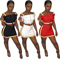 9032123HOT sale women rainbow ribbon crop top and mini skirt two piece set