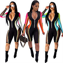9040117 2019 new fashion patch mesh sexy bodycon short women jumpsuit