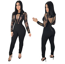 OSM3244 fashion sexy women long sleeve jumpsuit with mesh and lace OSM3244