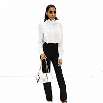 Beautiful  long sleeves ruffled slim white blouse for women ARM8034