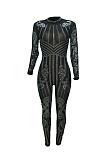 MN034 wholesale mesh long rhinestones shiny jumpsuit sexy women clubwear