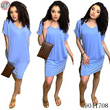 9041708 Women fashion casual solid color short t shirt dress summer
