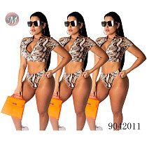 9042011 Wholesale sexy snake print short sleeve two-piece swimsuit