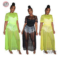 9042209 Women fashion mesh see through dress