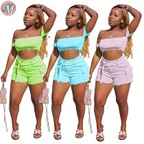 9060627 queenmoen pure fluorescent color hot sale lady shorts pants with top two piece set women clothing