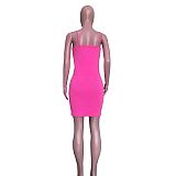 Q072504 New design woman solid color sling double-breasted dress