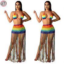 9071931 queenmoen hot sale design tassel crocheted skirt bra sexy woman beach dress beachwear set