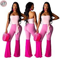 9072630 queenmoen new design fashion strapless patchwork flared pants sexy woman bodycon jumpsuit