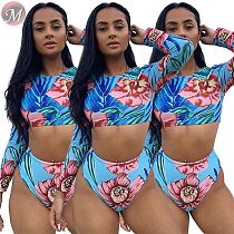 9073002 queenmoen wholesale new fashion floral long sleeve woman swimwear 2019 adult swimsuit bikinis