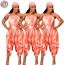 9080112 queenmoen new style multi-wear print harem pants wrap crop top woman 2 piece set outfits