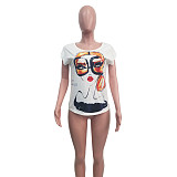 Q080608 New design casual style round neck solid color cartoon printed woman t-shirt