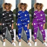 Q080811 Casual long sleeve letter printed t shirt pencil pants two piece set woman