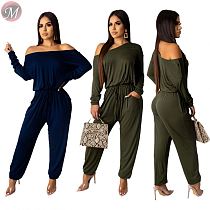 9081928 queenmoen newest fashion solid color long sleeve off shoulder loose casual women straight jumpsuit
