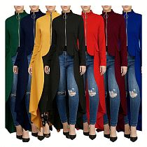 Autumn new long sleeve turtleneck Slim  zipper asymmetric women fashion casual coats