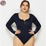 D908109 new arrival autumn Slim Fit Solid Color Sexy Long Sleeve Women sexy plus size Bodysuit Tops