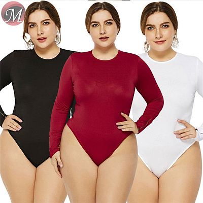 D908107 hot onsale fashion round neck long sleeve sexy new design solid color plus size women sexy tops bodysuit