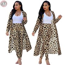 9090231 fashion new leopard print long sleeve cardigan pants women autumn 2 piece set clothing