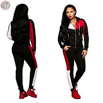 9090329 lowest price autumn and winter long sleeve Hooded casual splice Sports suit women two piece pants set