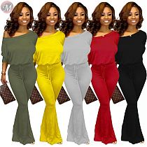 9091013 best seller solid drawstring casual one piece long sleeve fashion trending ladies jumpsuit