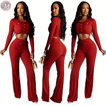 9091712 fashion sexy solid ribbed skinny top wide leg women clothing two piece pants suit set 2019