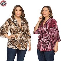 D909037 new fall and winter long sleeve Cardigan snakeskin print clothing women plus size blouse