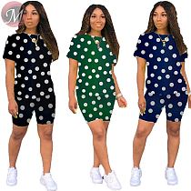 9081520 queenmoen casual fashion 3 colors short sleeve dot print sport women two piece short set