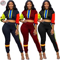 9091823 new casual contrast color crop top leisure sports women clothing two piece sets 2019