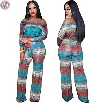 9092608 casual fashion off shoulder printed straight pants Two Piece Set Women Clothing