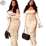 9100130 cheap apparel off shoulder top pleated sheath maxi Long Skirt Women Clothing Two Piece Sets