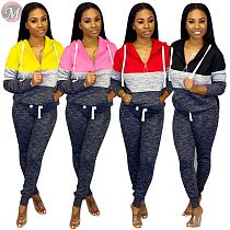 9100826 hot casual color block hoodie sportsuit Pant Two Piece Set Women Clothing