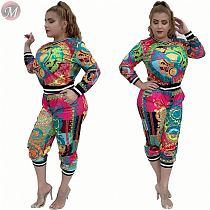9100807 wholesale printed long sleeve elegant casual Pants Suit 2019 Two Piece Set Women Clothing