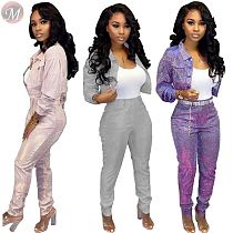 9101214 latest design silver thread fabric blink jacket Outfits Clothing Women Two Piece Set 2019