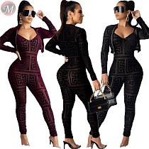 9101424 best design digital print bodycon jumpsuit short coat Two Piece Set Women Clothing