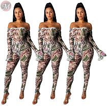 9101620 fashion casual dollar printed bodysuit trouser Outfits 2019 Two Piece Set Women Clothing