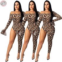 9101614 2019 fashion off shoulder one leg leopard Trendy Rompers Womens Jumpsuit