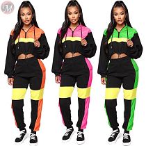 9101833 2019 casual contrasting color drawstring hoodie women 2019 two piece pants suit set