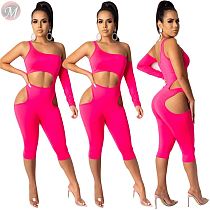9102235 cheap apparel solid color hollow out asymmetrical club 2019 Womens Sexy Bodycon Jumpsuits