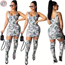 9110131 best seller dollar print bodycon dress thigh high sock Dress Clothing Women Two Piece Set 2019