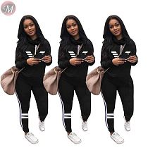 9110108 wholesale solid color stripe spliced hoodie pants Two Piece Set Women Clothing
