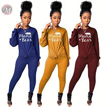 9110217 stylish letter print casual long sleeve top Pant 2 Piece Set Women Clothing
