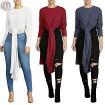 9111102 wholesale sexy side long slit solid color autumn X-long Ladies Clothing Women Fashion Sweater