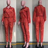 9102822 2019 fashion pure color front zip straight pants Outfits Two Piece Set Women Clothing