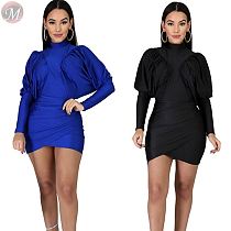 fashion new solid color batwing sleeve pleated bodycon dresses Irregular Designer Mini Casual Dresses Women