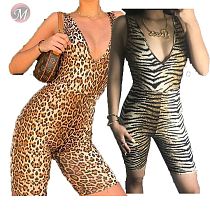 hot sale sleeveless v neck printed bodycon short Rompers Womens Trendy Leopard Jumpsuit