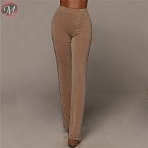 high quality solid color skinny flared trousers High-waisted spun gold Pants Casual Women Winter Clothes